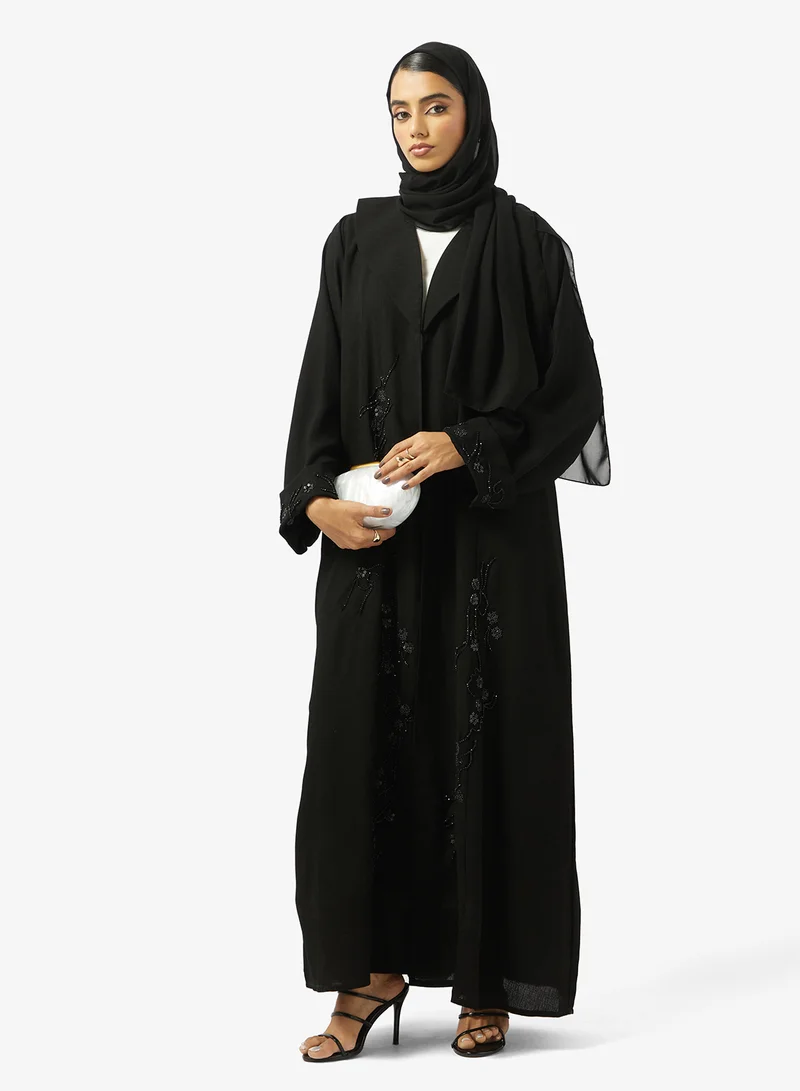 hayas closet  Black Embellished Abaya With Sheila for Women | Best Price UAE
